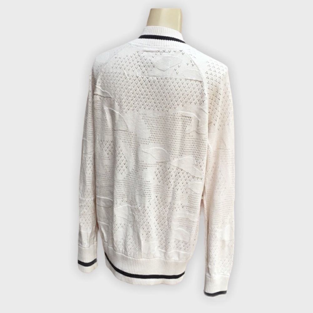 Element Eden Patterned Pointelle Knit Ribbed Knit Trim Full Front Zip Cardigan - Picture 7 of 15